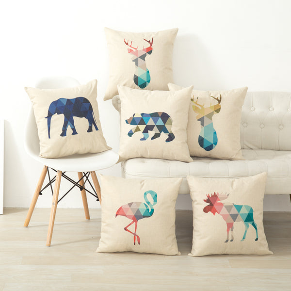 Colourful Geometric Animal Pillow Cases