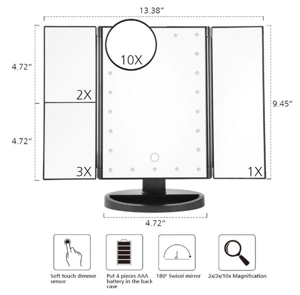 LED Touch Screen Makeup Mirror With Magnification