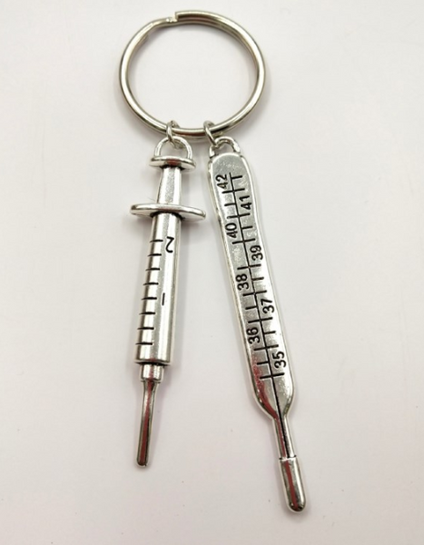 Thermometer & Syringe Medical Keychain