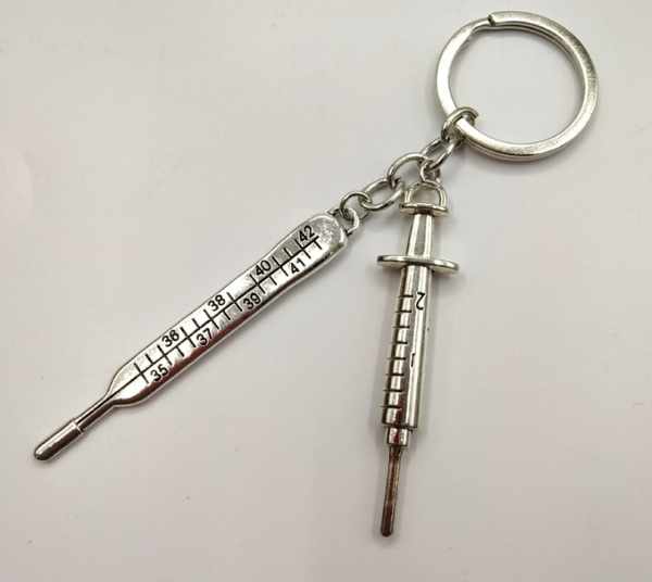Thermometer & Syringe Medical Keychain
