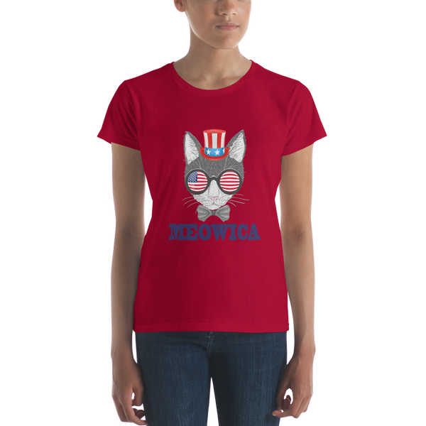 Gray Cat With Hat & Sunnies USA Blue Women's Tee