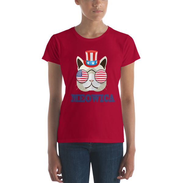 Funky Cat With Hat & Sunnies USA Blue Women's Tee