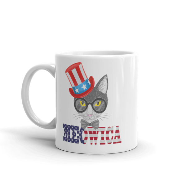 Gray Cat With Hat on Side USA Mug