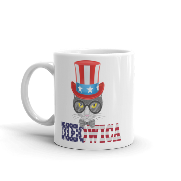 Gray Cat With Big Hat USA Mug
