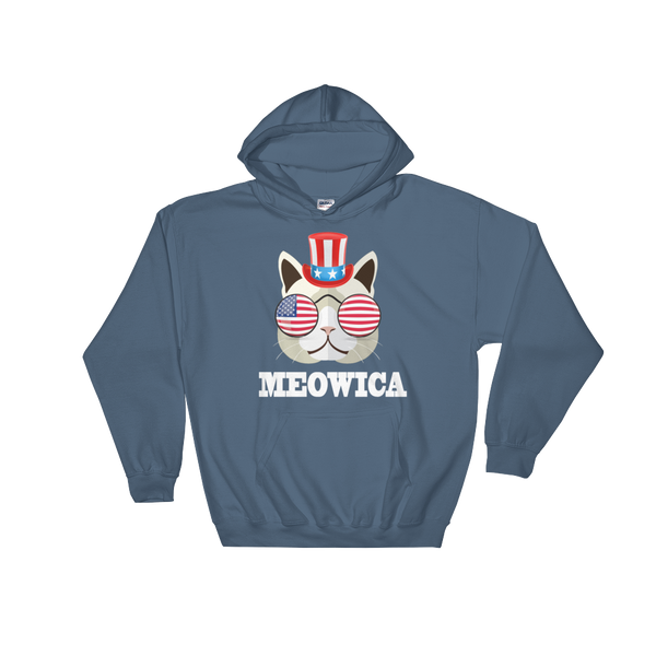 Funky Cat With Hat & Sunnies USA White Hoodie