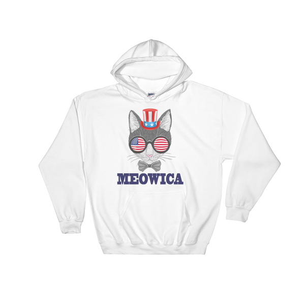 Gray Cat With Hat & Sunnies USA Blue Hoodie