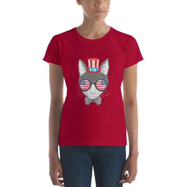 Gray Cat With Hat & Double Sunnies Women's Tee