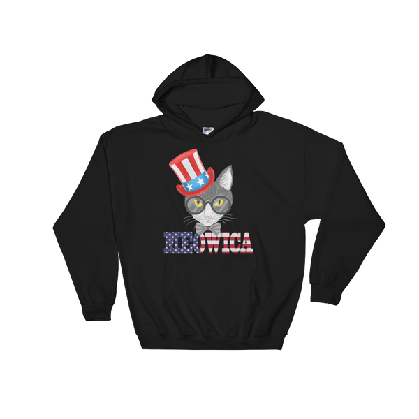Gray Cat With Hat on Side USA Hoodie