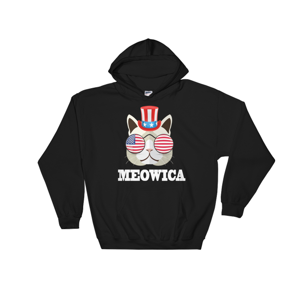 Funky Cat With Hat & Sunnies USA White Hoodie