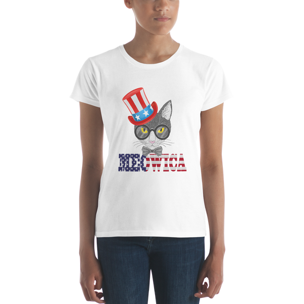 Gray Cat With Hat on Side USA Women's Tee