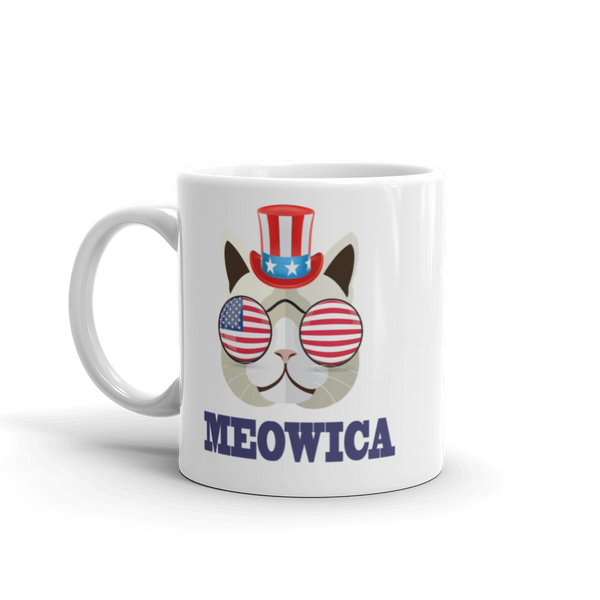 Funky Cat With Hat & Sunnies USA Blue Mug