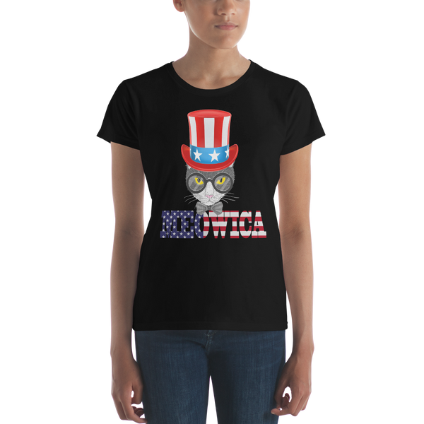Gray Cat With Big Hat USA Women's Tee