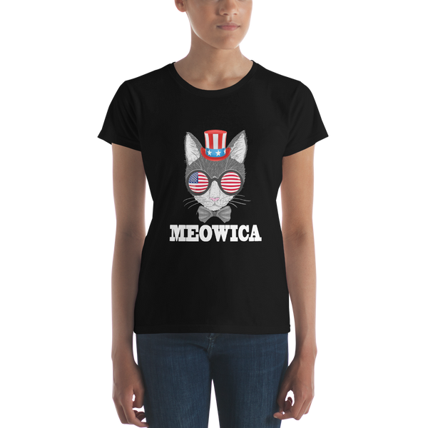 Gray Cat With Hat & Sunnies USA White Women's Tee