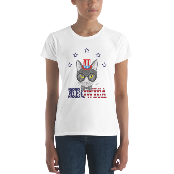 Gray Cat With Hat & Stars Women's Tee
