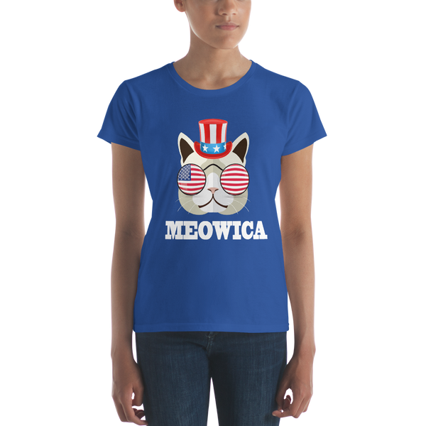 Funky Cat With Hat & Sunnies USA White Women's Tee