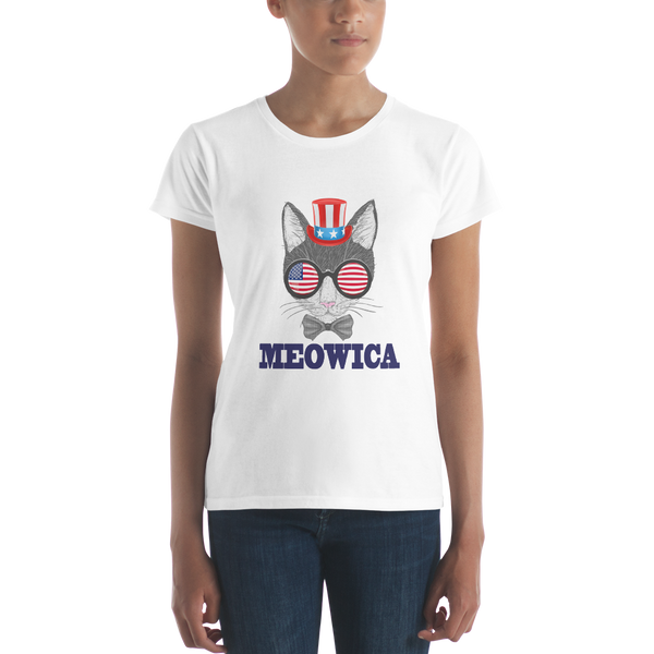 Gray Cat With Hat & Sunnies USA Blue Women's Tee