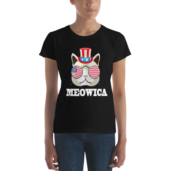 Funky Cat With Hat & Sunnies USA White Women's Tee