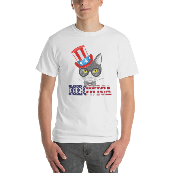 Gray Cat With Hat on Side USA Men's Tee