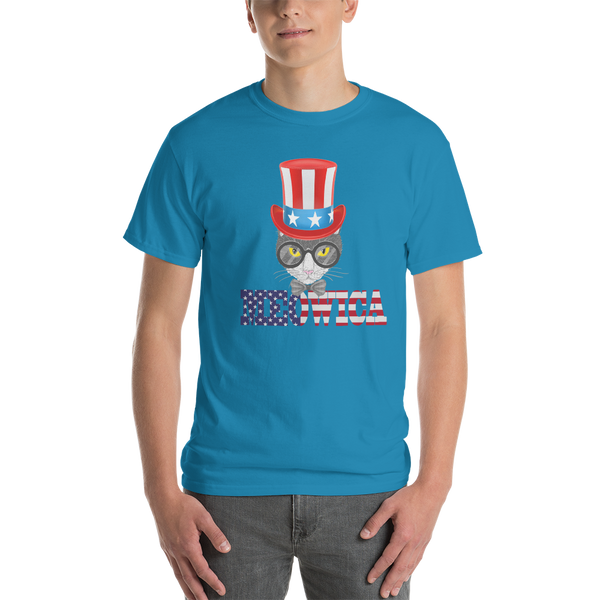 Gray Cat With Big Hat USA Men's Tee