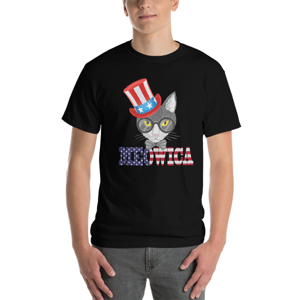 Gray Cat With Hat on Side USA Men's Tee