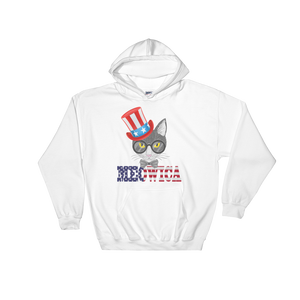 Gray Cat With Hat on Side USA Hoodie