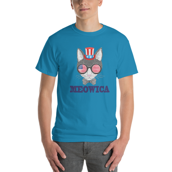 Gray Cat With Hat & Sunnies USA Blue Men's Tee