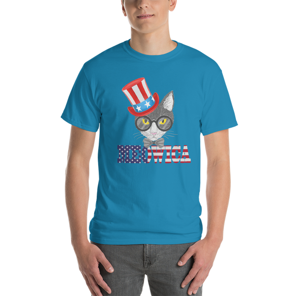 Gray Cat With Hat on Side USA Men's Tee