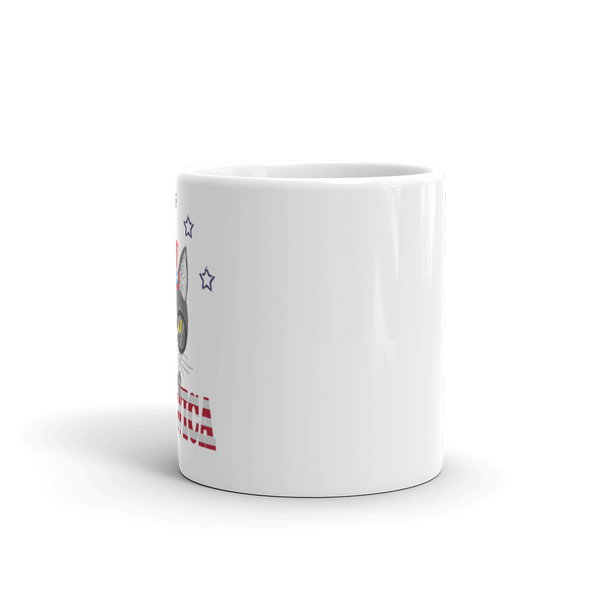 Gray Cat With Hat & Stars USA Mug