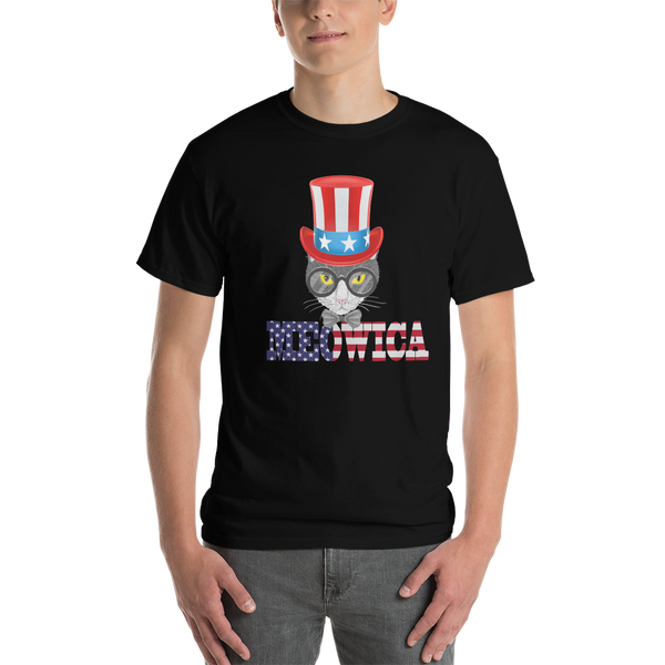 Gray Cat With Big Hat USA Men's Tee