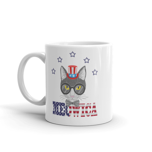 Gray Cat With Hat & Stars USA Mug