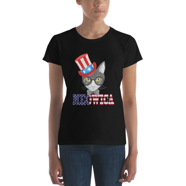Gray Cat With Hat on Side USA Women's Tee