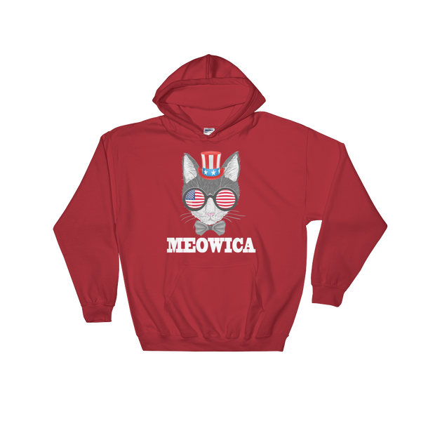 Gray Cat With Hat & Sunnies USA White Hoodie