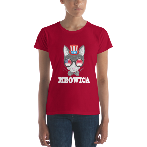 Gray Cat With Hat & Sunnies USA White Women's Tee