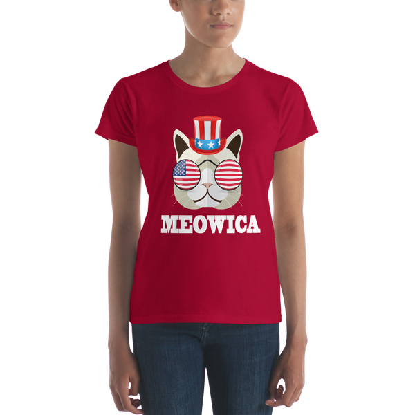 Funky Cat With Hat & Sunnies USA White Women's Tee