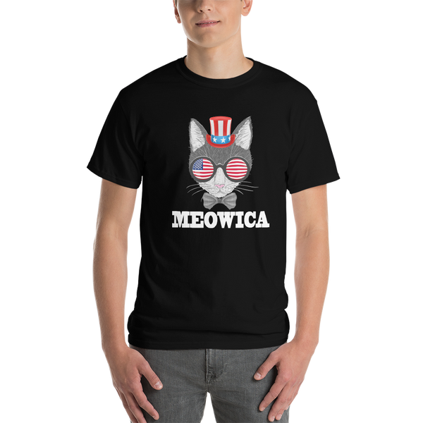 Gray Cat With Hat & Sunnies USA White Men's Tee