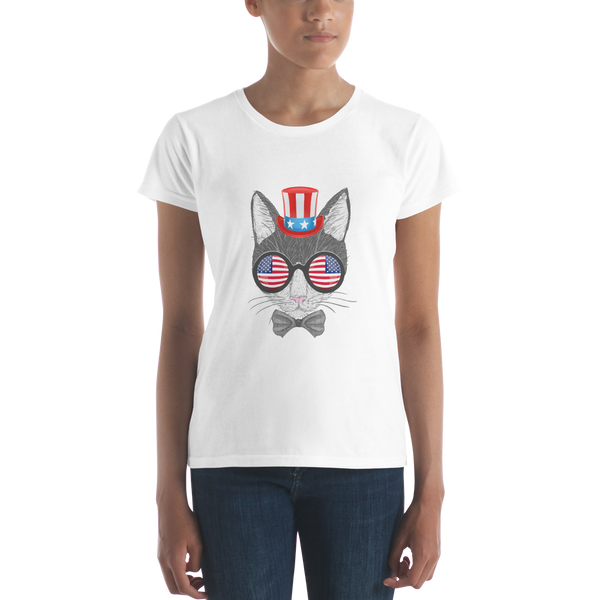 Gray Cat With Hat & Double Sunnies Women's Tee
