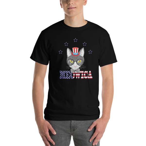 Gray Cat With Hat & Stars USA Men's Tee