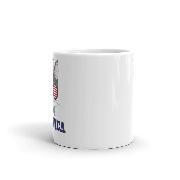 Gray Cat With Hat & Sunnies USA Blue Mug
