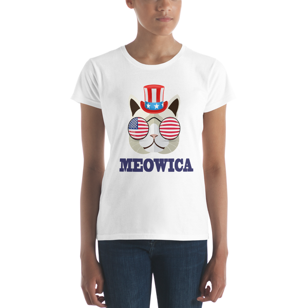 Funky Cat With Hat & Sunnies USA Blue Women's Tee