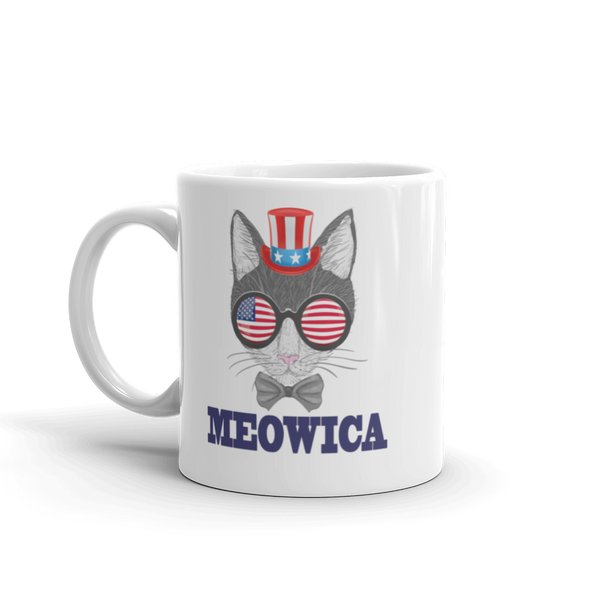 Gray Cat With Hat & Sunnies USA Blue Mug