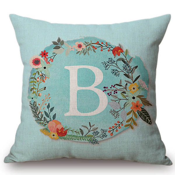 Aqua Blue Flower Letter Pillow Cases