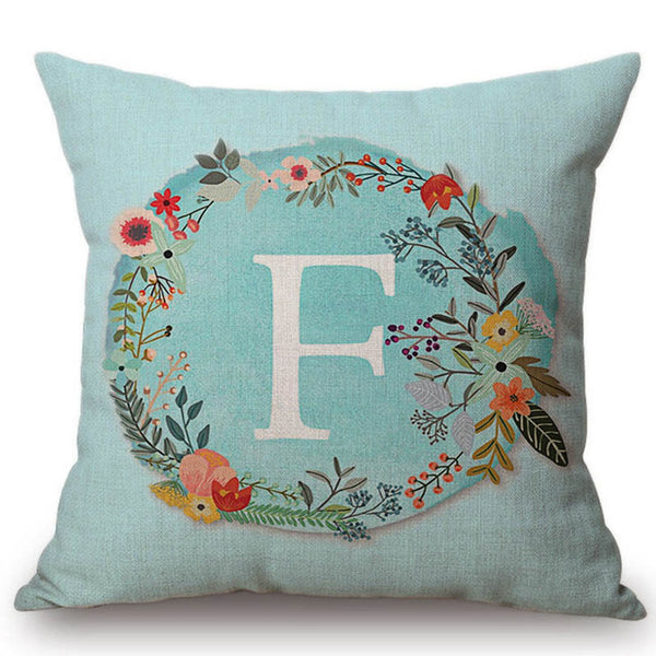 Aqua Blue Flower Letter Pillow Cases
