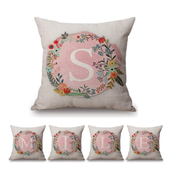 Pink Floral Letter Pillow Cases