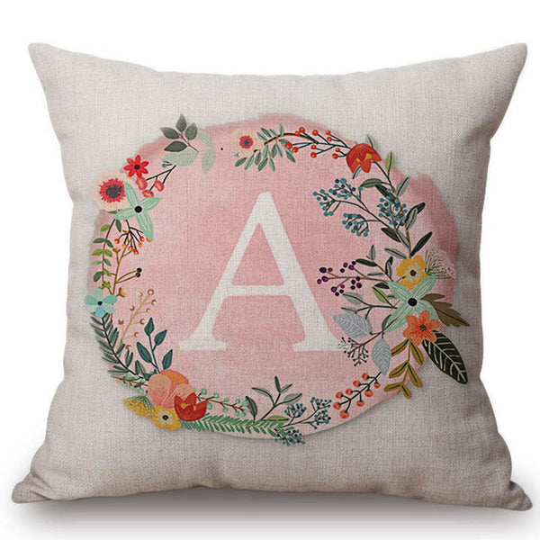 Pink Floral Letter Pillow Cases