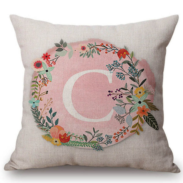 Pink Floral Letter Pillow Cases