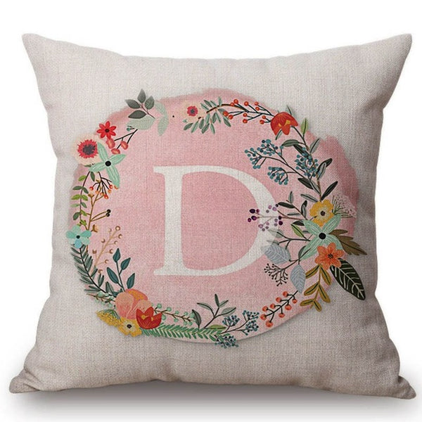 Pink Floral Letter Pillow Cases
