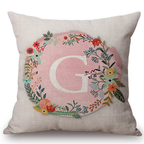 Pink Floral Letter Pillow Cases