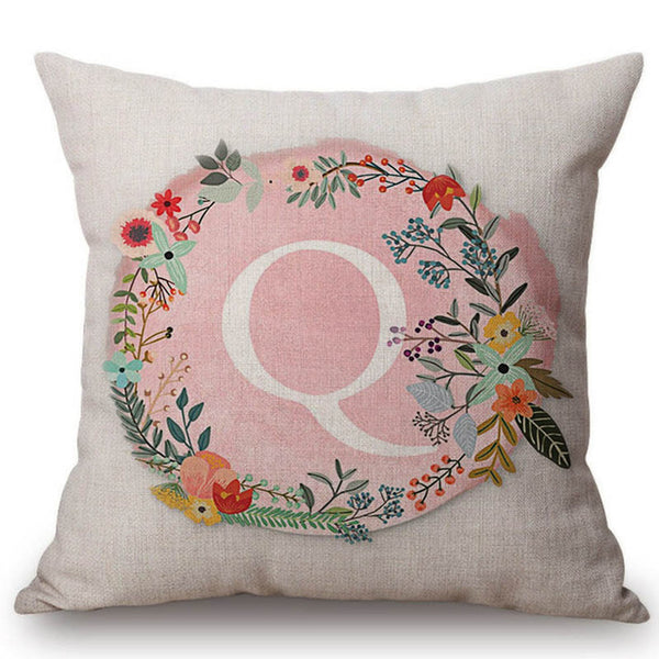 Pink Floral Letter Pillow Cases
