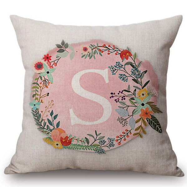 Pink Floral Letter Pillow Cases