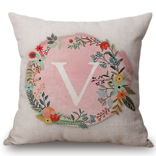 Pink Floral Letter Pillow Cases